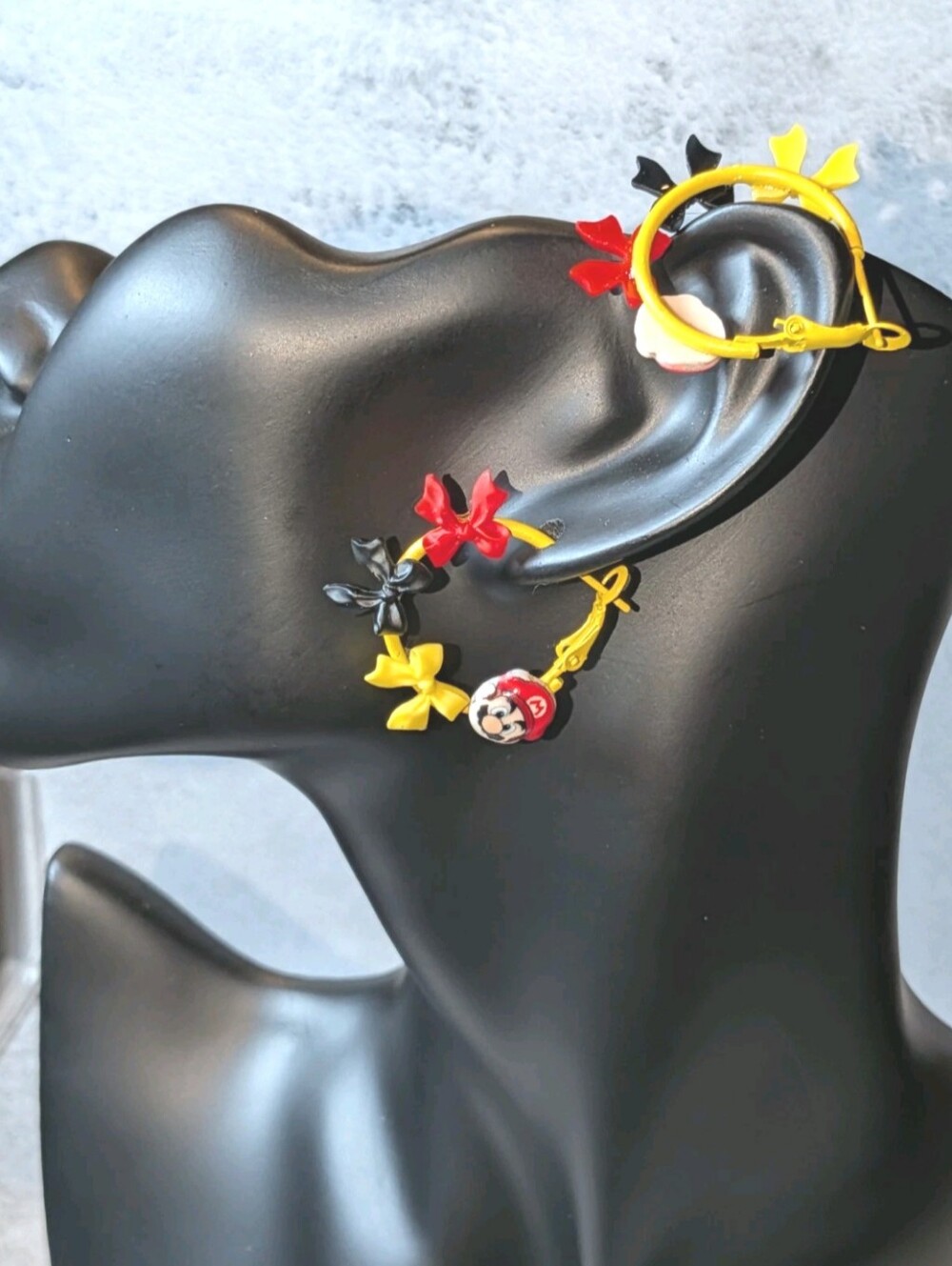 Hand Crafted Yellow, Red & Black Cartoon Bow Earrings For Women And Kids - Picture 8 of 13